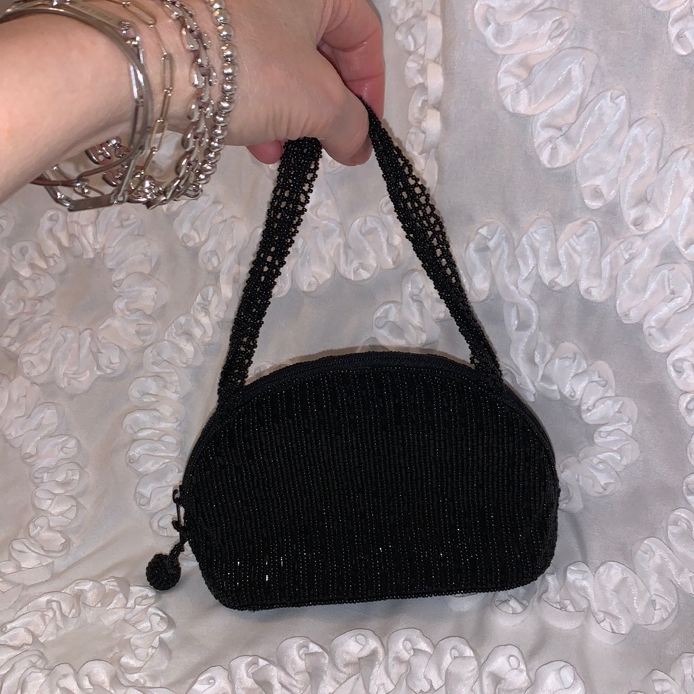 La Regale Vintage Glistening Black Beaded Evening Dressy Mini Purse